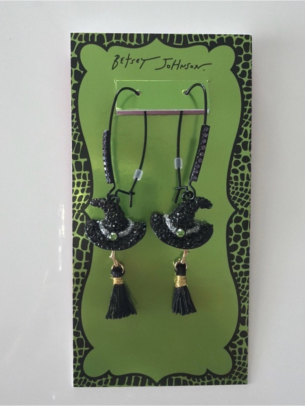Betsey Johnson Wicked Black Gem Witch's Hat Halloween Drop Earrings
